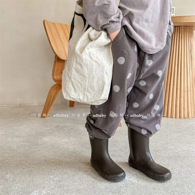 

Kid Pant 2024 Children Autumn New Children Korean Style Autumn Foot Pants Boys and Girls Fashion Dot Casual Cotton Pants
