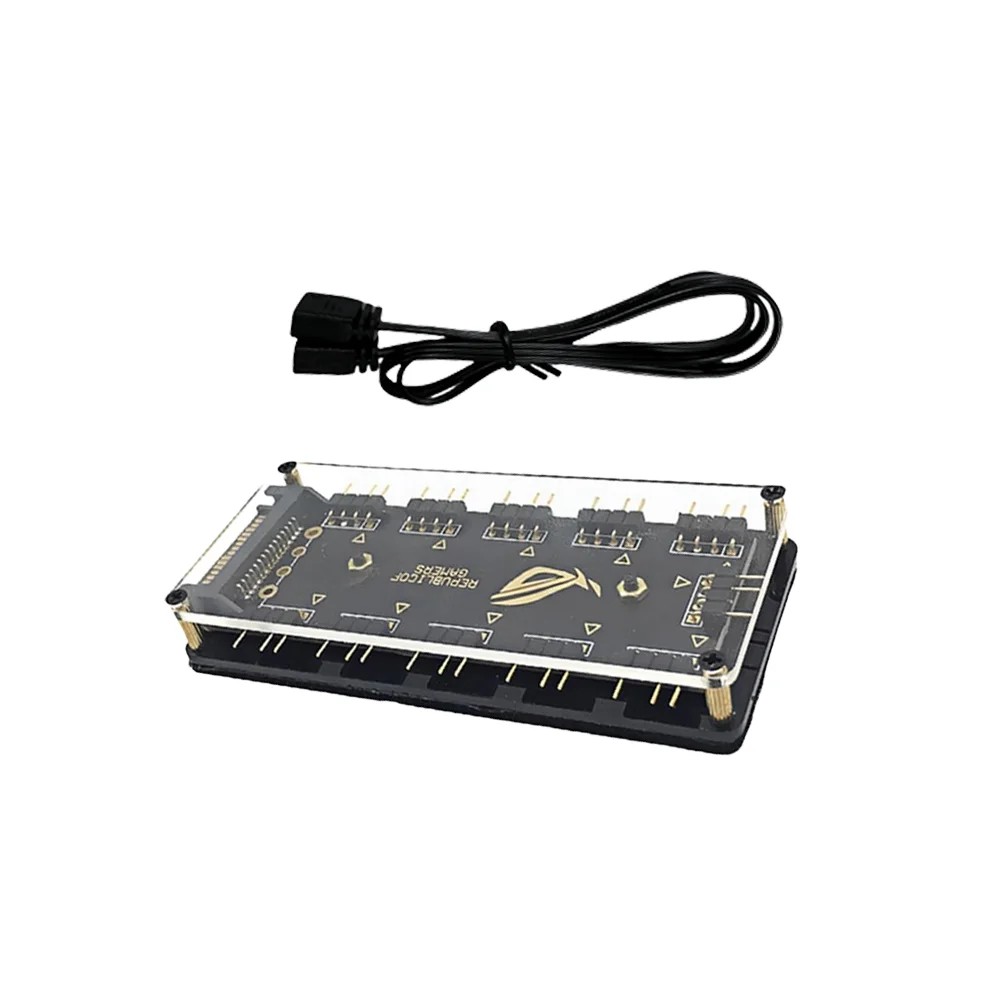 10 in 1 ARGB Light Controller PC RGB Fan Hub SATA Power Supply 5V 3Pin Addressable RGB Splitter for Computer Case LED Strip