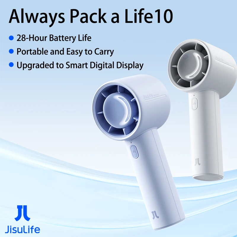 jisulife-ポータブルハンドヘルドミニファン、4000mahバッテリー長時間持続、最大22時間冷却、5段階風速、夏の必需品