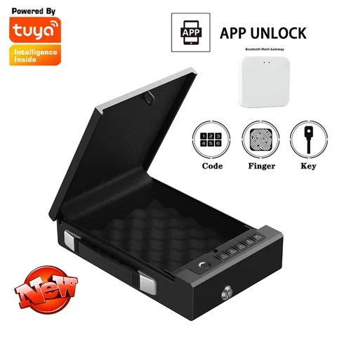 Tuya Portable Gun Safe Biometric Technology APP/Password/Fingerprint/Key Unlock Cold-rolled Steel Material Safe Security Box