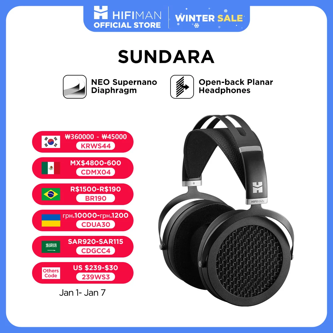 HIFIMAN SUNDARA Over-Ear Full-Size Planar Magnetic Headphones (Black) with High Fidelity Design Metal Casing