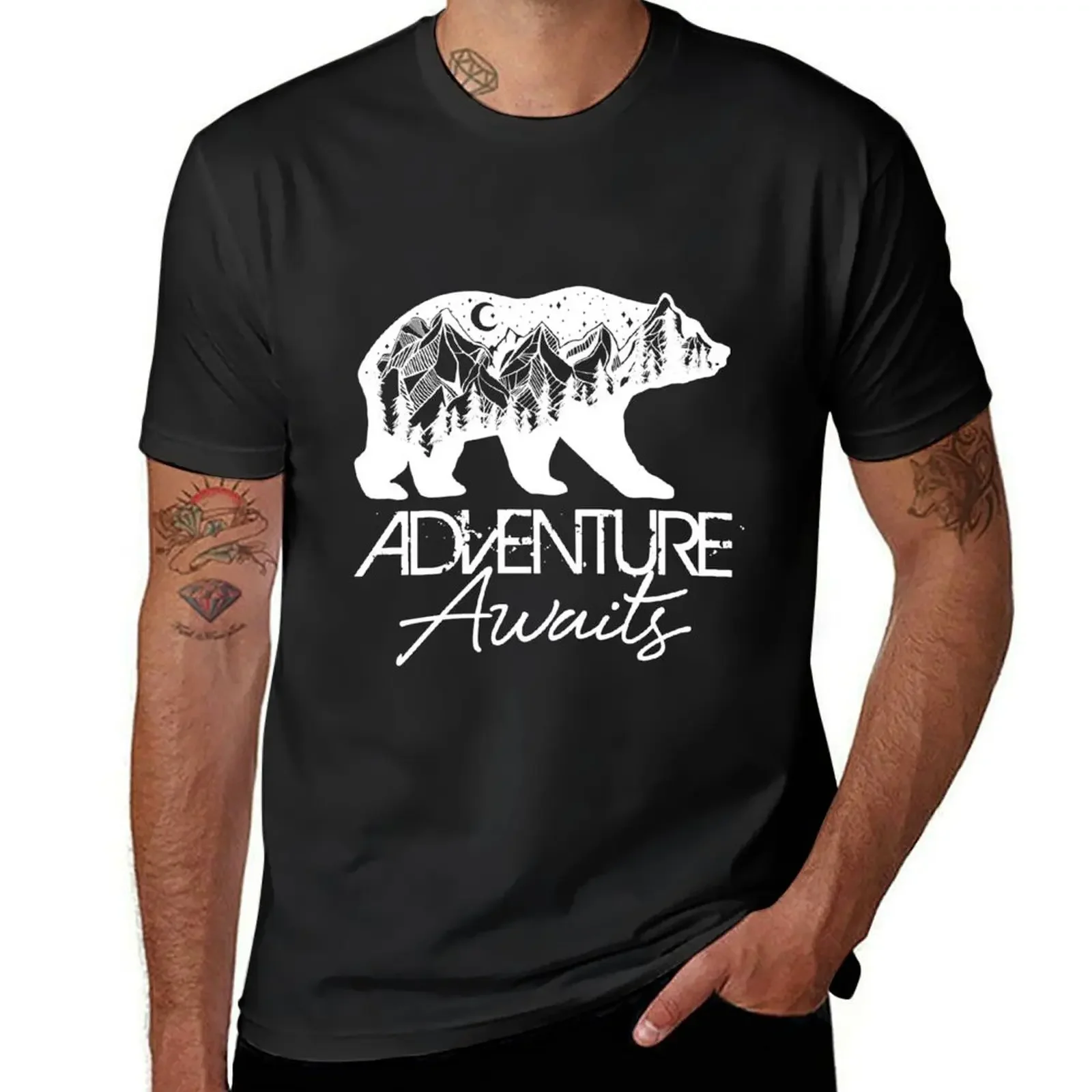 Adventure Awaits Bear T-Shirt plain graphic t shirt vintage summer top plus size clothes funny t shirts for men