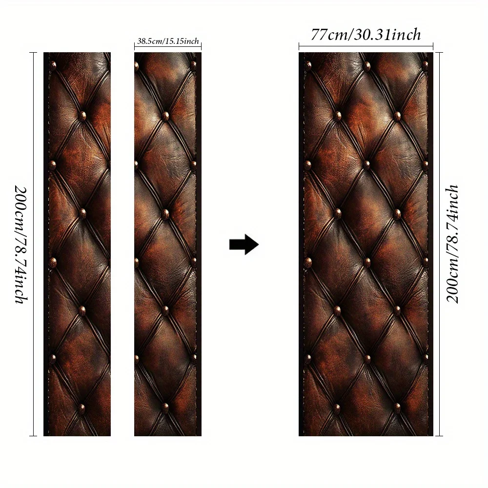 1 Pair (2 Pieces) of Self-Adhesive Diamond Patterned Brown Leather Door Mural Stickers - Texture Imitates Artificial Leather Tex