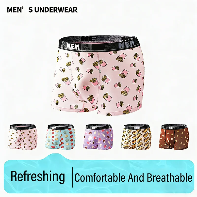 Men's Novelty Random Printed Boxer Briefs Breathable Stretch Underwear Funny Trunks for Men Soft Moisture Wicking Underpants