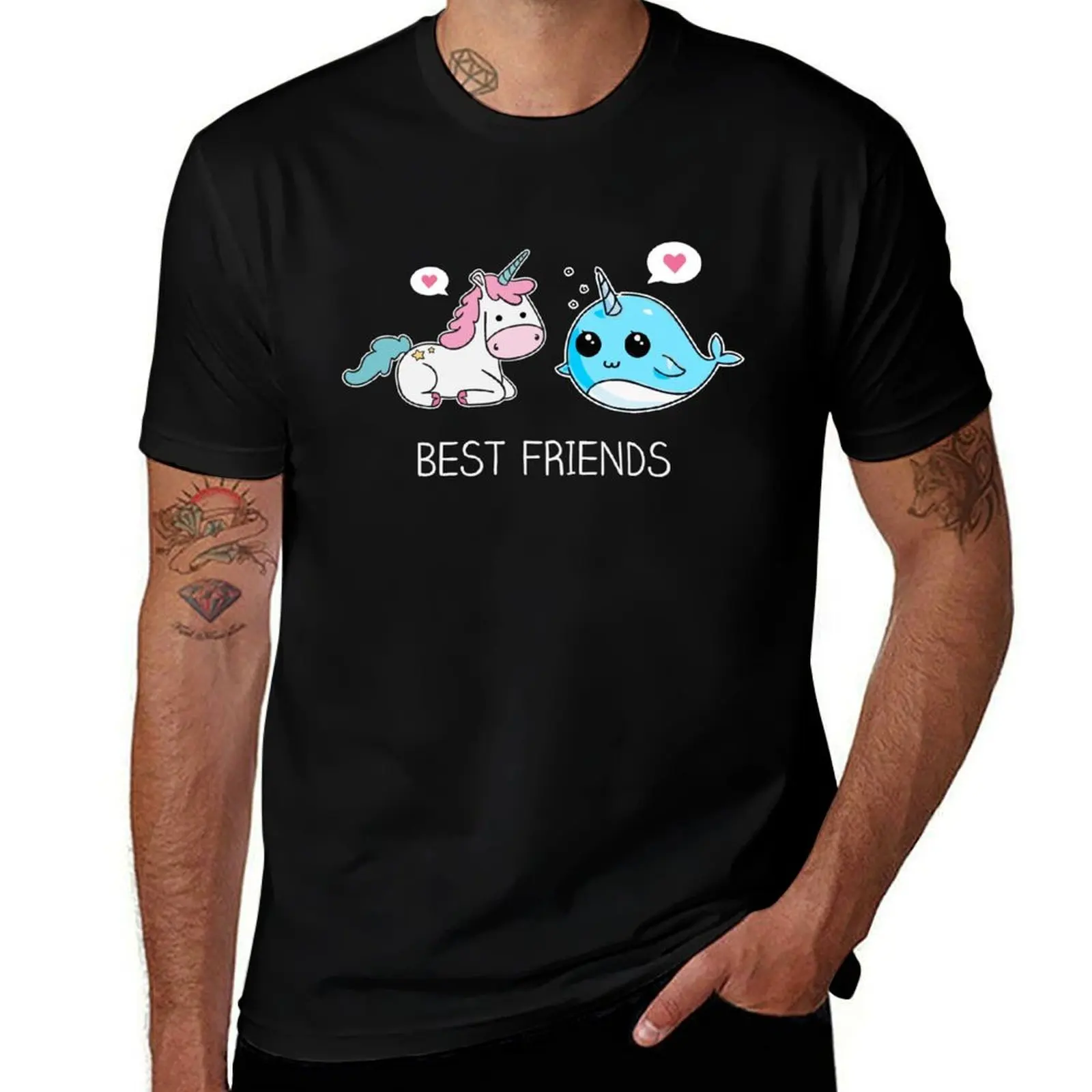 Unicorn And Narwhal Best Friends T-Shirt All Match Print Short Sleeve Top T-Shirt