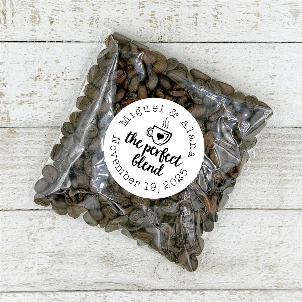 50PCS Coffee Favor Stickers for Wedding, Party or Shower - The Perfect Blend, personalized stickers with optional favor bags for