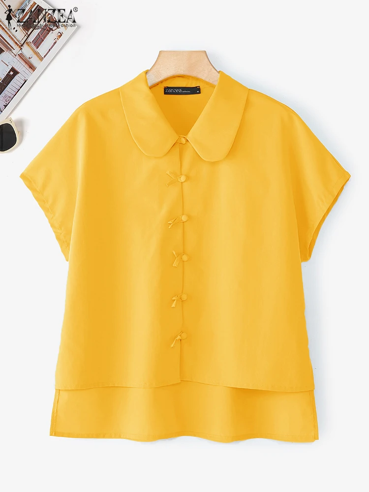 ZANZEA camisas de mujer verano abotonada Casual blusa asimétrica sólida 2025 moda solapa cuello suelto elegante Oficina túnica Tops