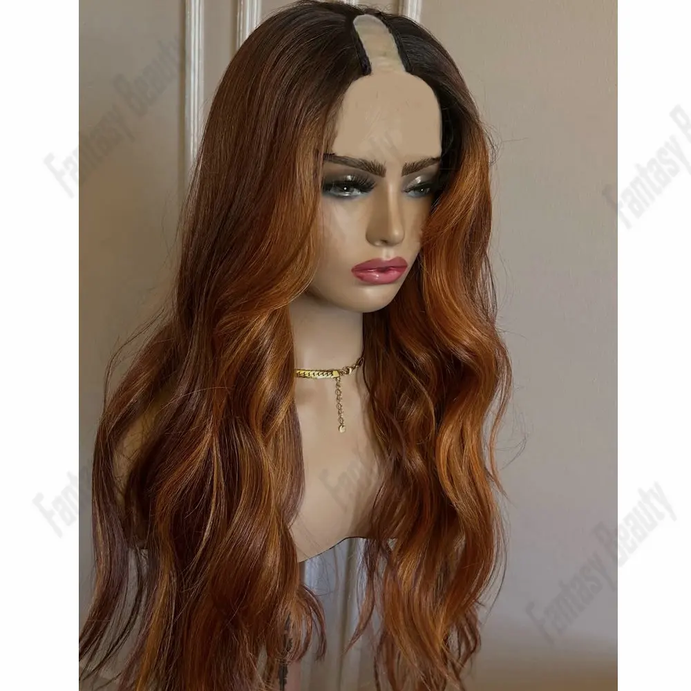 

Рыжий Оранжевый Коричневый Выделите U-образный Парик Человеческие Волосы Регулируемая Слегка Волна Балаяж 1*4 Размер V-образный Парик Легкая Ношение для Женщин