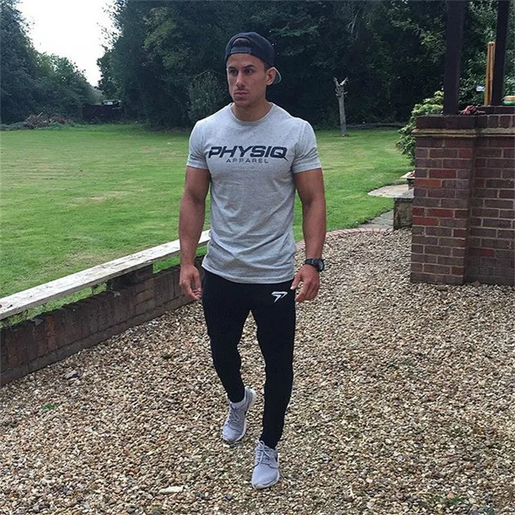 Mens Bodybuilding Brand Gyms T Shirt Fitness Slim Fit Cotton Shirts Short Sleeve Men Fashion Tight Tees Tops Clothing