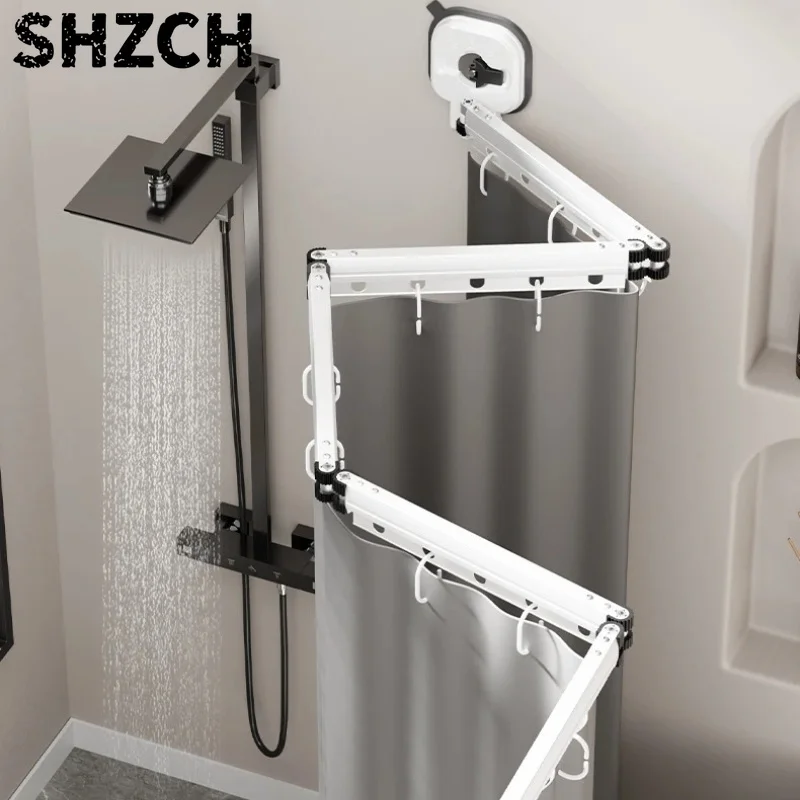 Cortina de ducha con ventosa, impermeable, antimoho, plegable para separación en húmedo/seco, divisor de baño que ahorra espacio