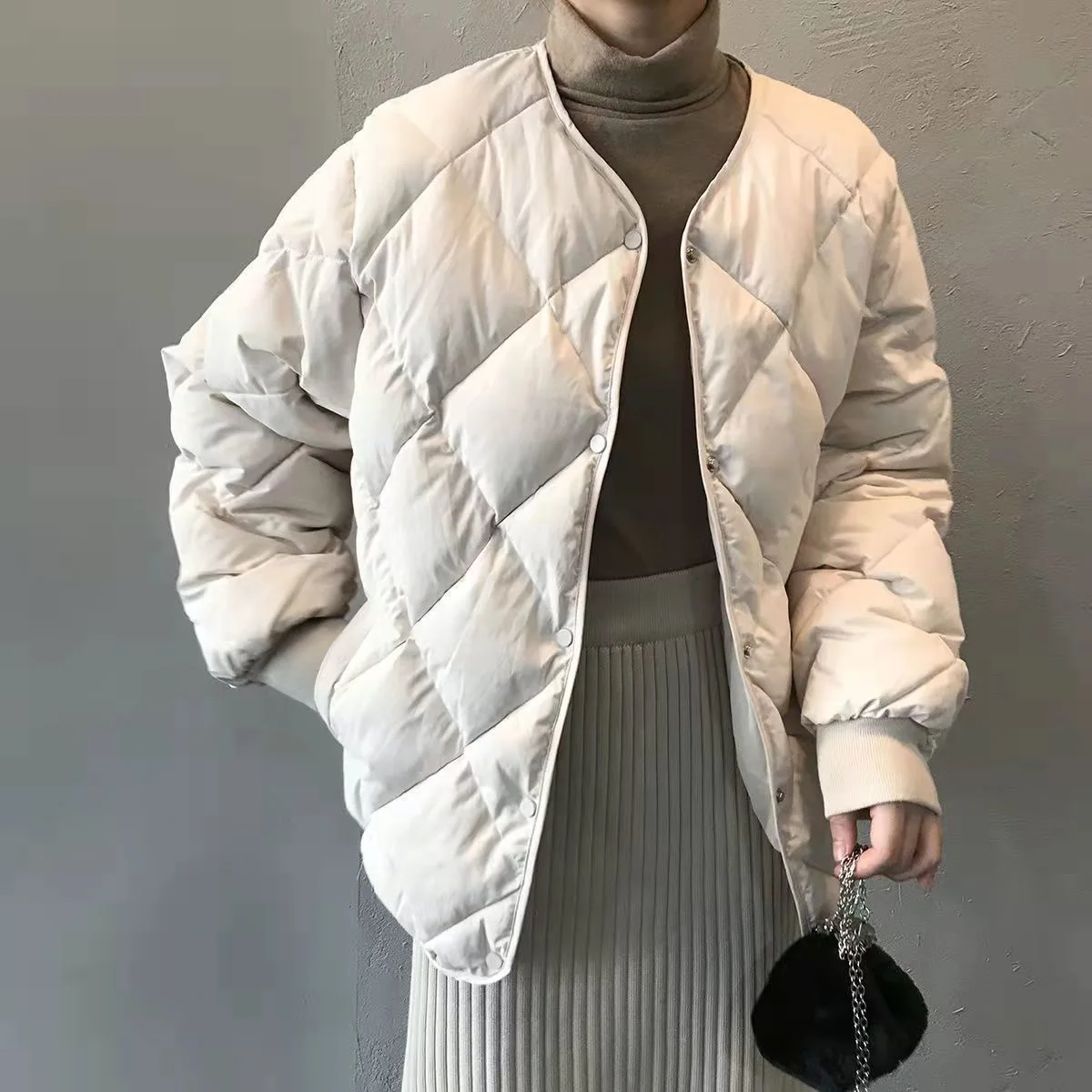 Korean Style Large Size Cotton Jacket 2025 Women's Short Quilted Lightweight Winter Cotton Coat Outerwear without Collar