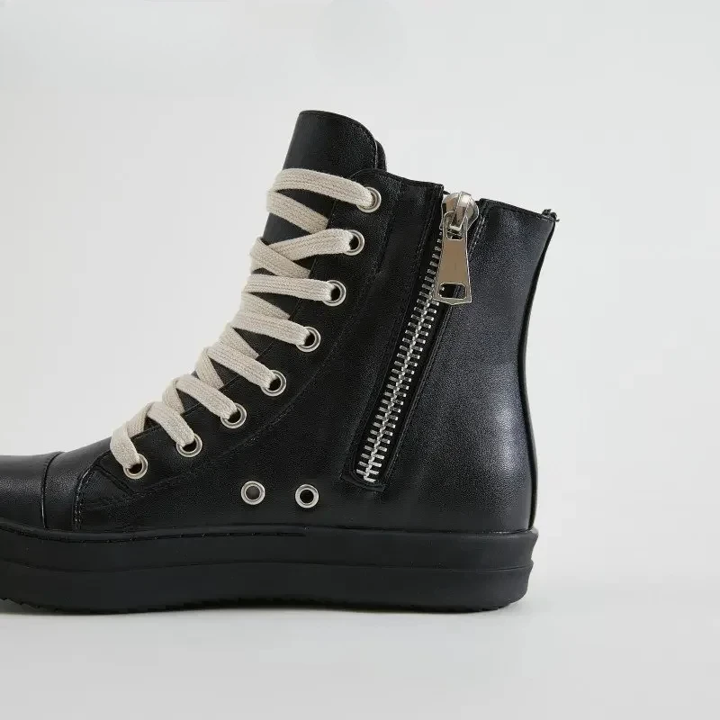 العلامة التجارية خمر تصميم الرجال حذاء من الجلد النساء عالية أعلى أحذية منصة الدانتيل يصل المدرب عادية جلد أسود المدربين أحذية رياضية الإناث #5