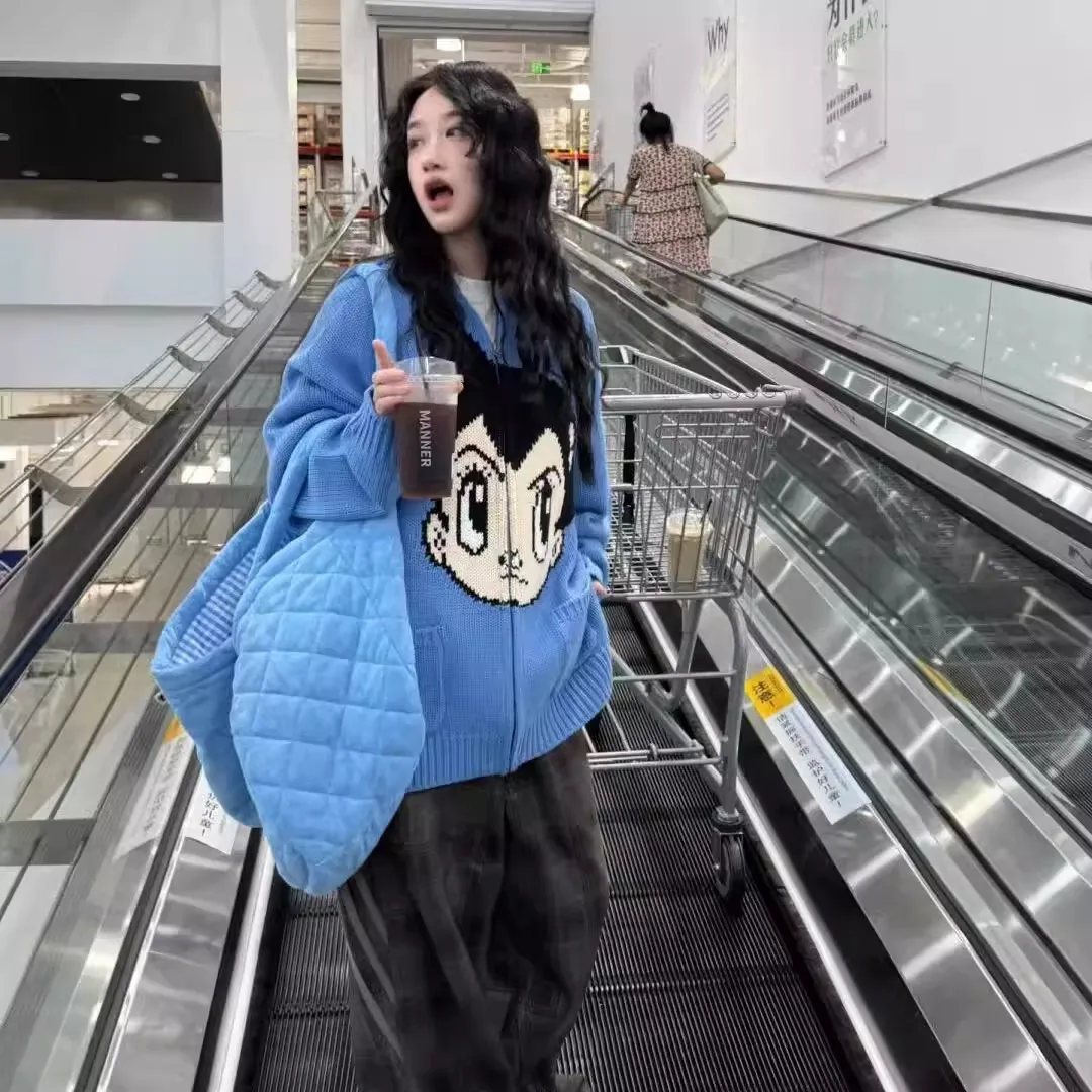 

Вязаный свитер большого размера с капюшоном и вышивкой для мужчин и женщин, повседневная модная одежда на осень-зиму