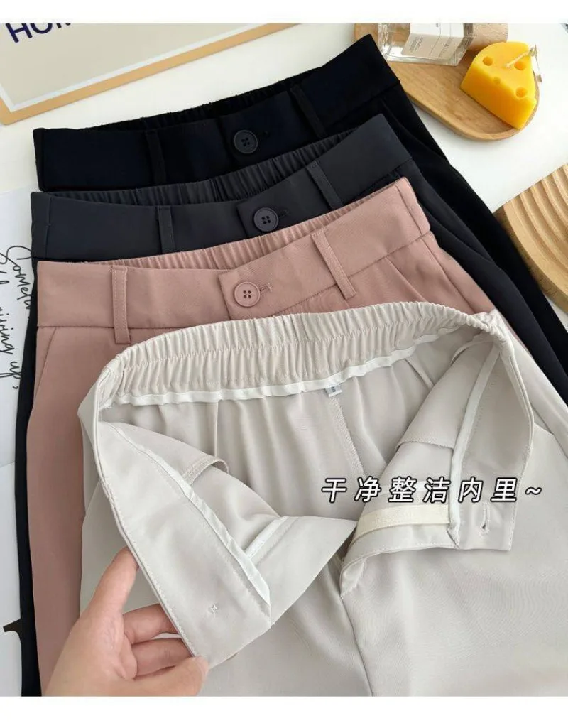 Korean New Spring Summer Thin Pants Women Elastic Waist Suit Pants Women's 2027 Nine-point Casual Straight-leg Pants Ladies
