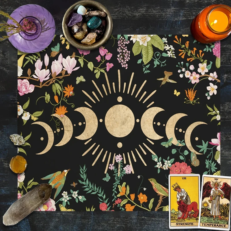 Moon Phase flower Altar Cloth Alter Cloth sun moon Botanical Tarot Spread Cloth Tarot Reading Cloth Tarot Mat Witctar Decor