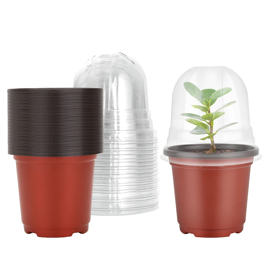 Macetas para vivero con cúpulas de humedad, 20 juegos de macetas suaves para vivero de 4 pulgadas (20 macetas + 20 tapas transparentes), macetas para principiantes de semillas, plantas pequeñas