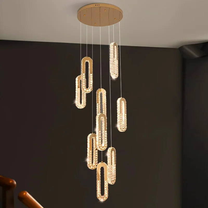 Imagem -05 - Modern Crystal Chandelier For Home Decoration Stair Pendant Lamp Living Room Pendant Lights Iluminação Interior