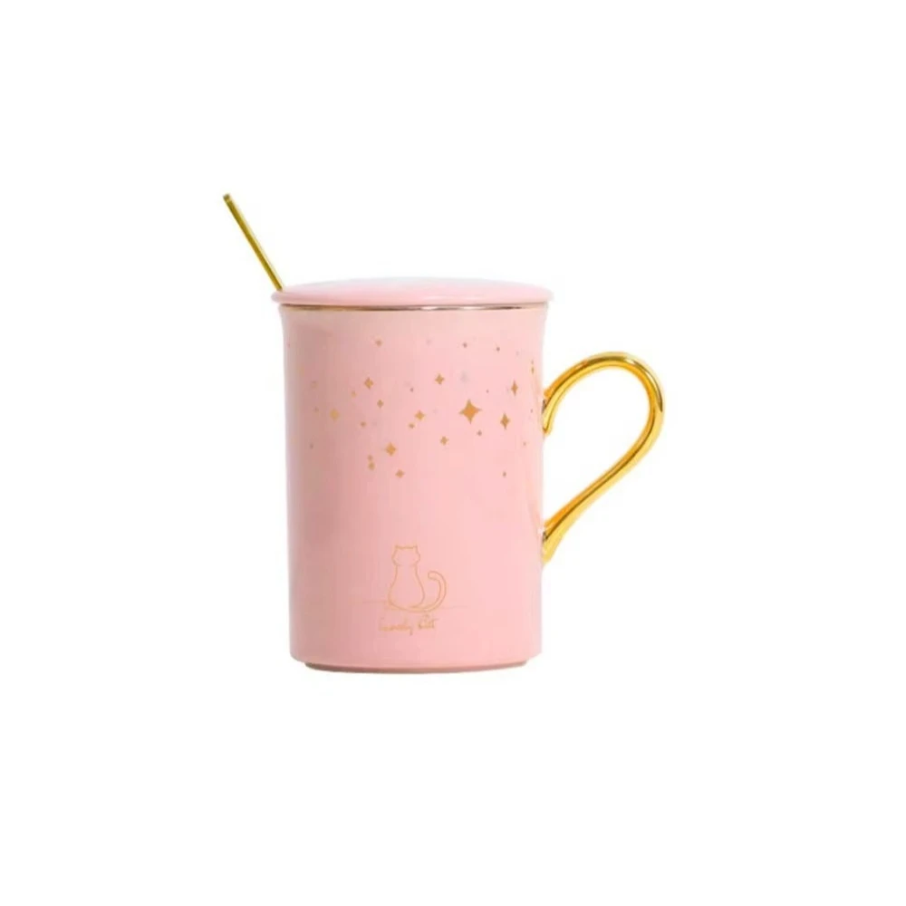 Coffee Mugs Ceramic Creative Color Starry Sky Cat Cartoon With Lid Cup Kitten Children Office Heat Resistant Drinkware Gift
