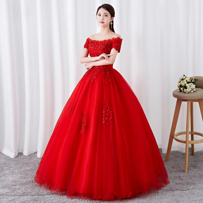 Vestido De quinceañera rojo clásico, elegante, hombros descubiertos, exquisito aplique De encaje, Vestido De Baile largo De talla grande