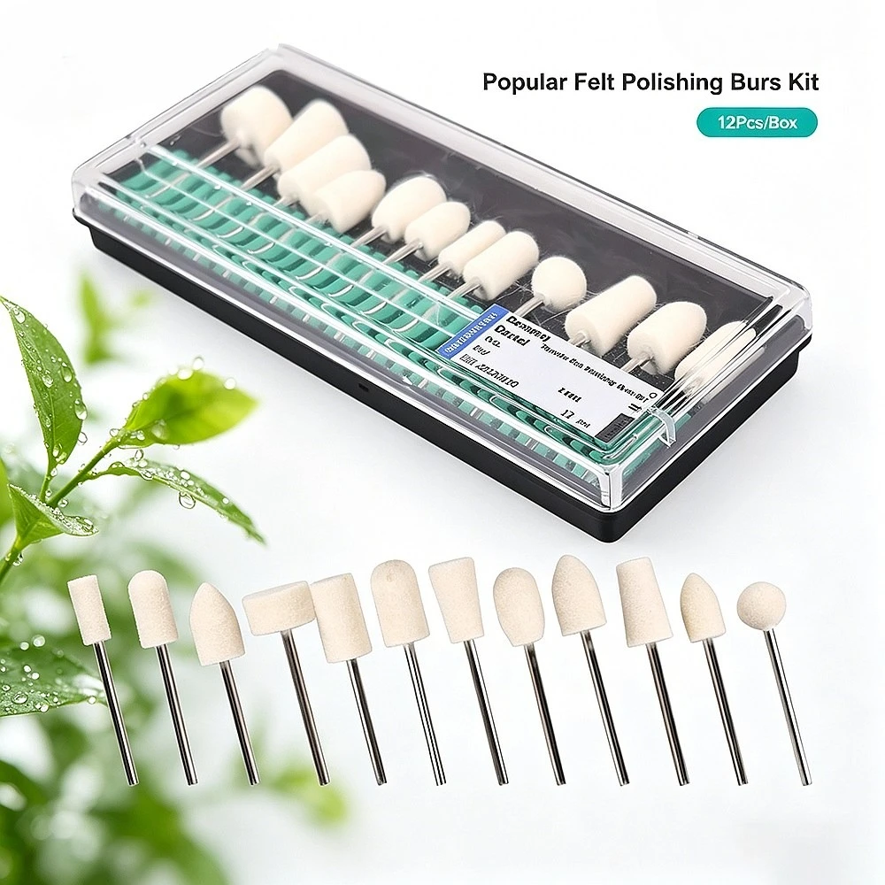 Dentals 12Pcs Wool Felt Polishing Buffing Wheels 2.35mm Shank Mini Drill Rotary Tool