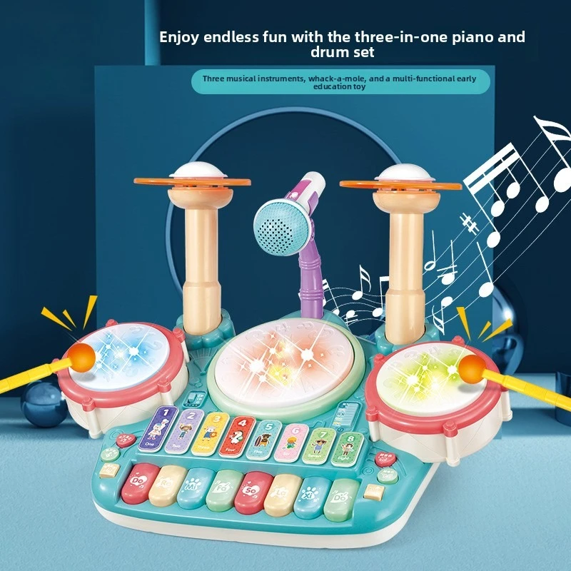 Children Musical Instruments Toys Jazz Drum Set Percussion Music with Microphone Kids Electronic Keyboard Puzzle Educational Toy