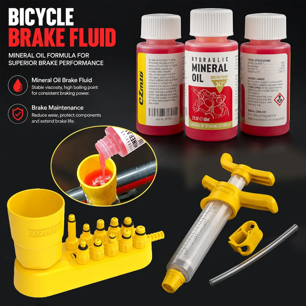 High Performance Bicycle Brake Mineral Oil - 60 Ml/2 Oz - for Shimano and Tektro Hydraulic Brake System Oil Fill Tool Kit
