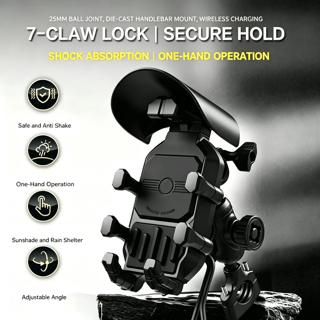 Shockproof Motorcycle Phone Holder Mount, Anti-Theft 360° Rotation Handlebar Cell Phone Stand for Motorbike Bicycle Scooter ATV