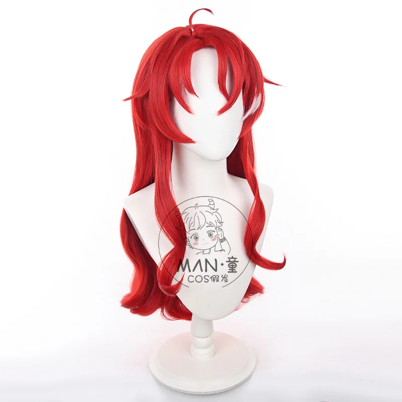 Anime Game Honkai Star Rail Argenti Cosplay Wig Ear Clip Long Red Wig Heat Resistant Synthetic Hair For Halloween