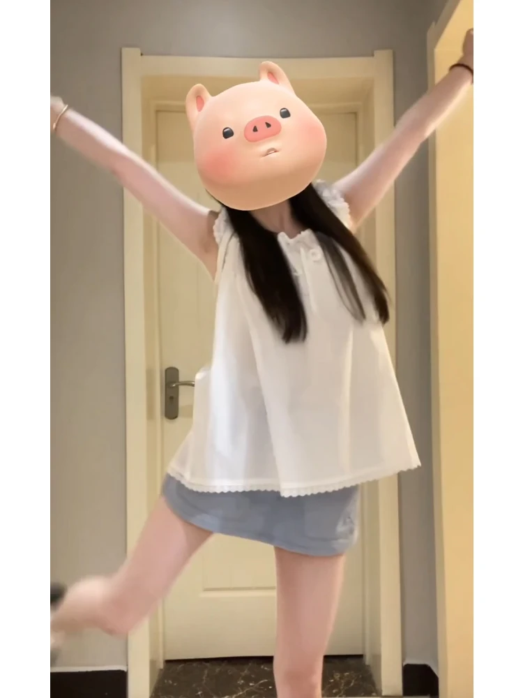 

White Pleated Flng Sve irt Women's Summer Small Size ort Sve Loose Belted Design Sense Top Commute Sle Pure Color