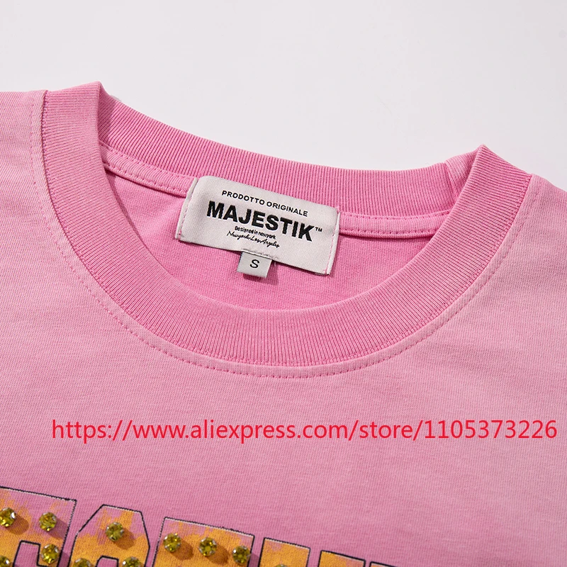 MAJESTIK Pink Racing Theme Vintage Short Sleeve T Shirt American High Street Masked Driver Printed Top MAJESTIK