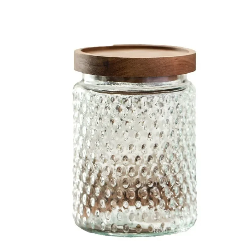 Embossed Glass Sealed Jar Household Kitchen Multi-grain White Sugar Dried Fruit Snack Storage Jar Tea Glass Container Home Decor