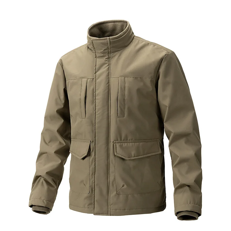 

Новая мужская приталенная куртка на флисовой подкладке для осени и зимы, повседневная куртка с воротником-стойкой в стиле ретро, деловая куртка с хлопковой подкладкой