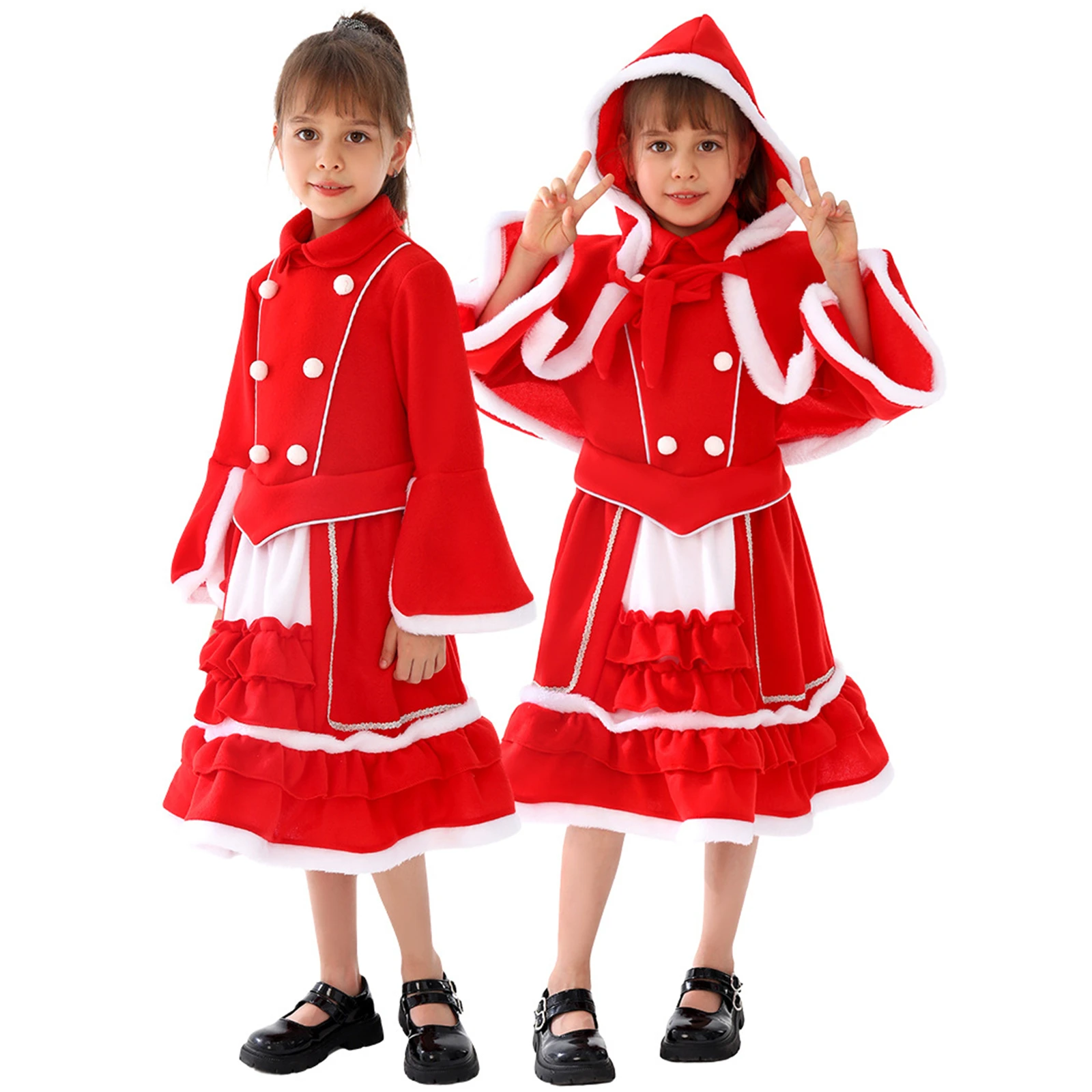 

Christmas Costume Dress Santa Claus Outfits with Cloak for Children Girls New Year Carnival Fancy Clothes Set Cute Outfits