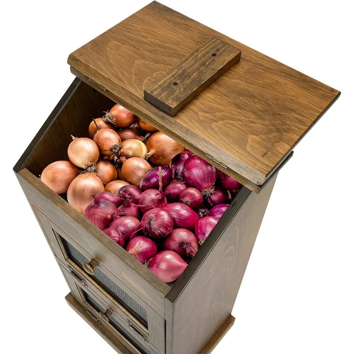 Potato Storage Wood Box, Wooden Bread Storage Bins, Decorative Potato and Onion Storage Bin, Potato Bin W/Grocery Section