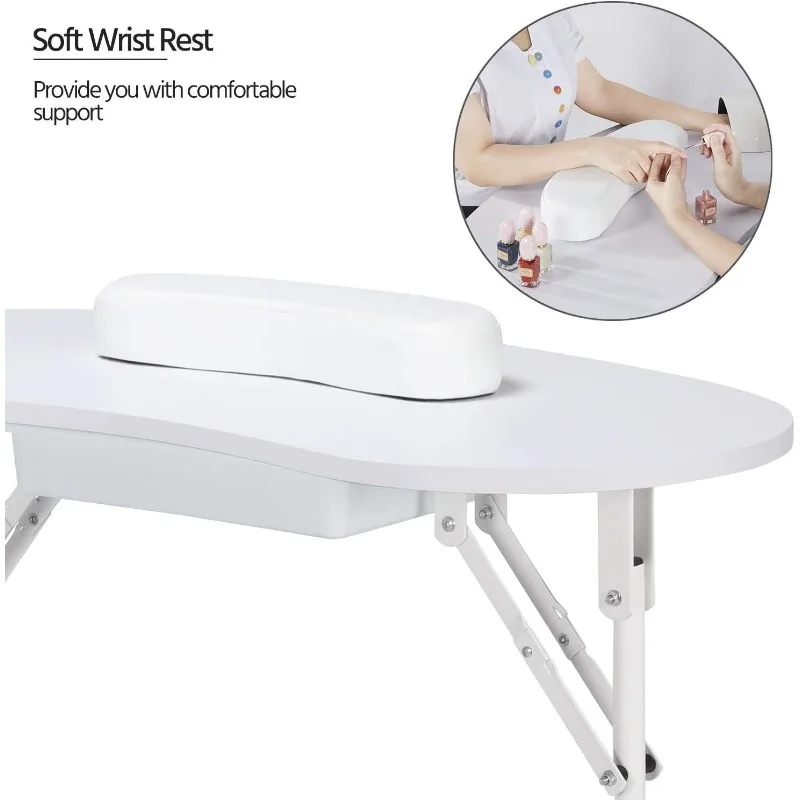 37-inch Portable & Foldable Manicure Table Nail Desk Workstation with Large Drawer/Client Wrist Pad/Controllable Wheels/Carrying