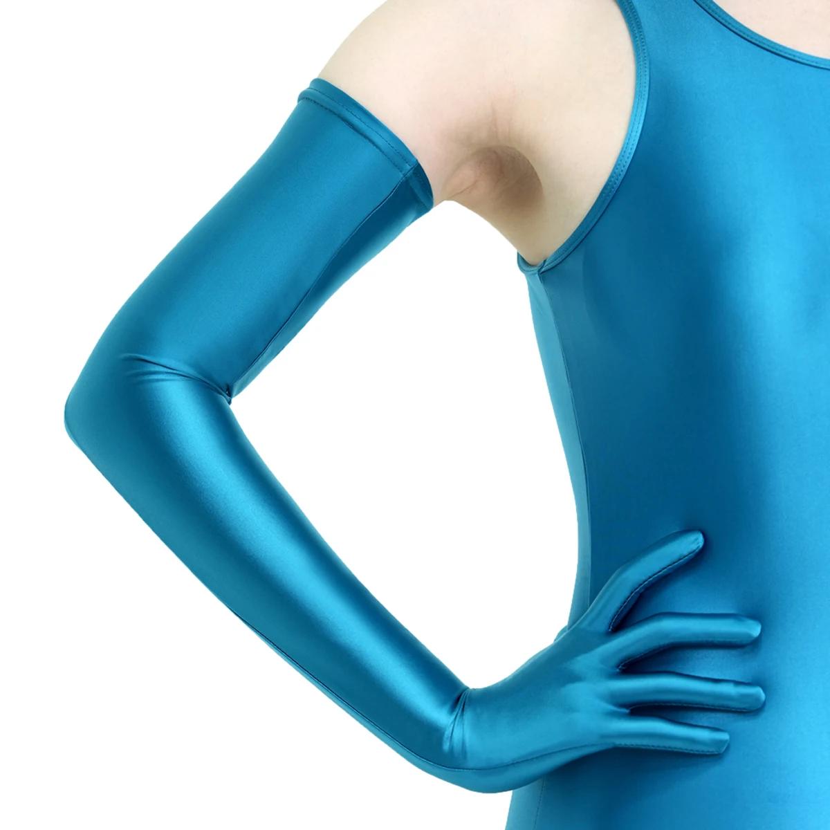 قفازات MJINM للجنسين زيتية لامعة حريرية ناعمة من الساتان عالية المرونة لركوب الخيل الرياضية للحماية من الشمس متعددة الألوان طويلة جدًا