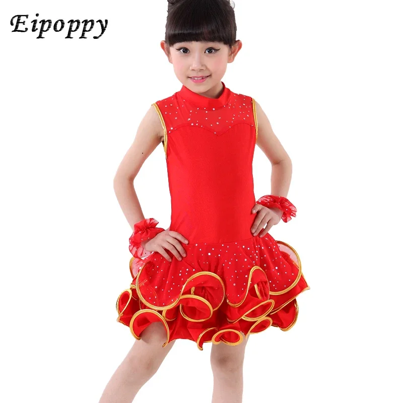 Latin Dance Girls Tassel Sequins Practice Skirt Children Dance Performance Clothing