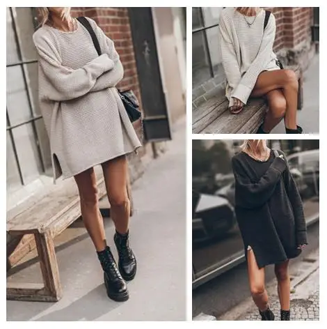 New European and American style twist thread loose O neck street hipster long-sleeved sweater