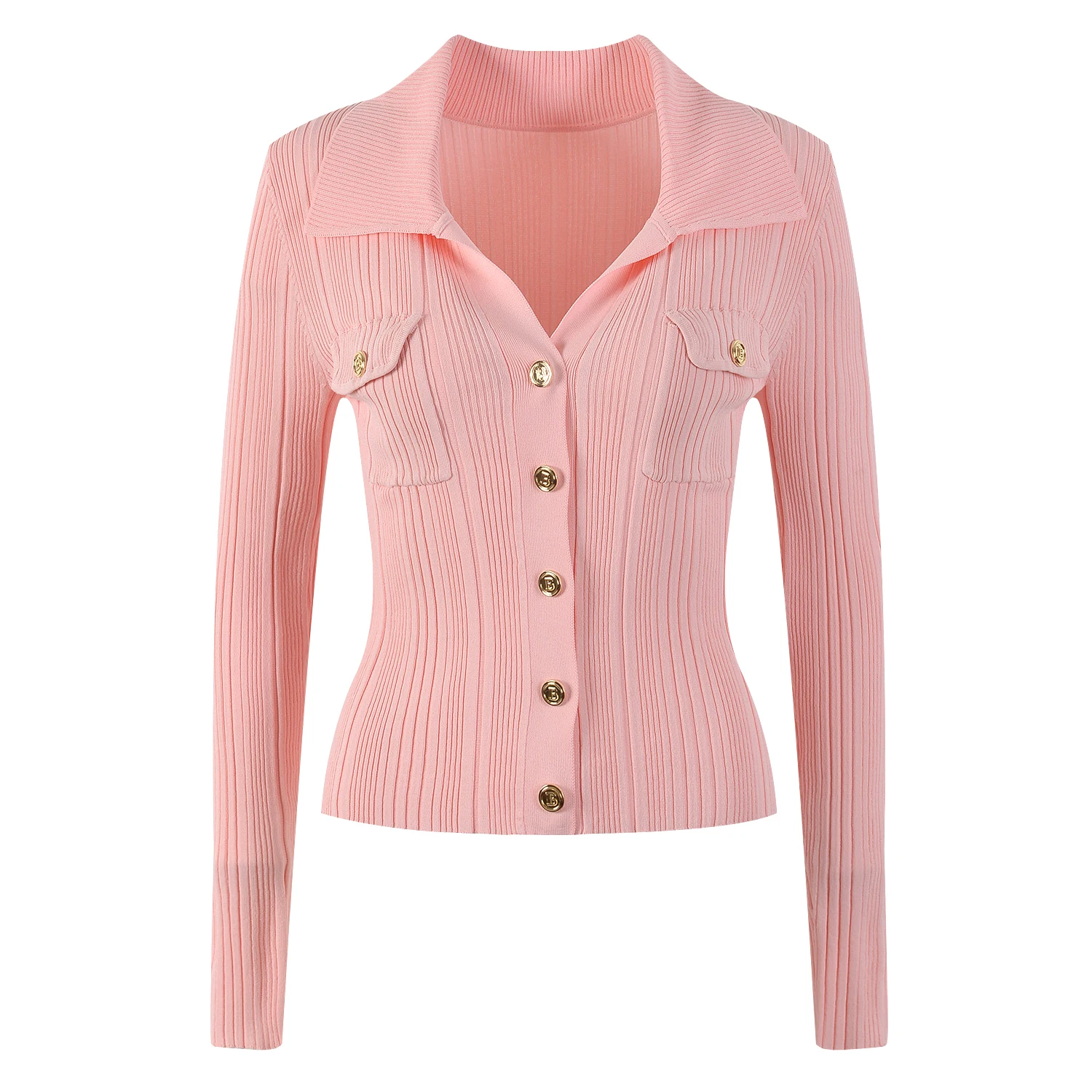 

Ele Slim Fit Knitted irt Paris B@ Commuting Sle Gold Button Thinner Appear ThinLong Sve Ne Open Cardigan