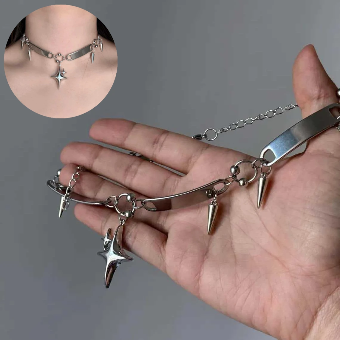

Star Love Metal Choker Necklace Y2K Punk Statement Collarbone Chain Gothic Jewelry Gift for Women Girls