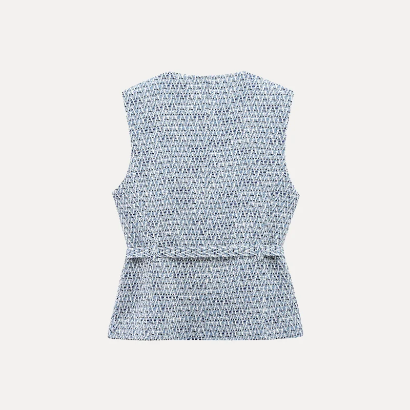

Faionable Metal Color Texture Vest 2025 Spring New Women's Wear with Belt Matching ZDATA Polyester Fiber 00%