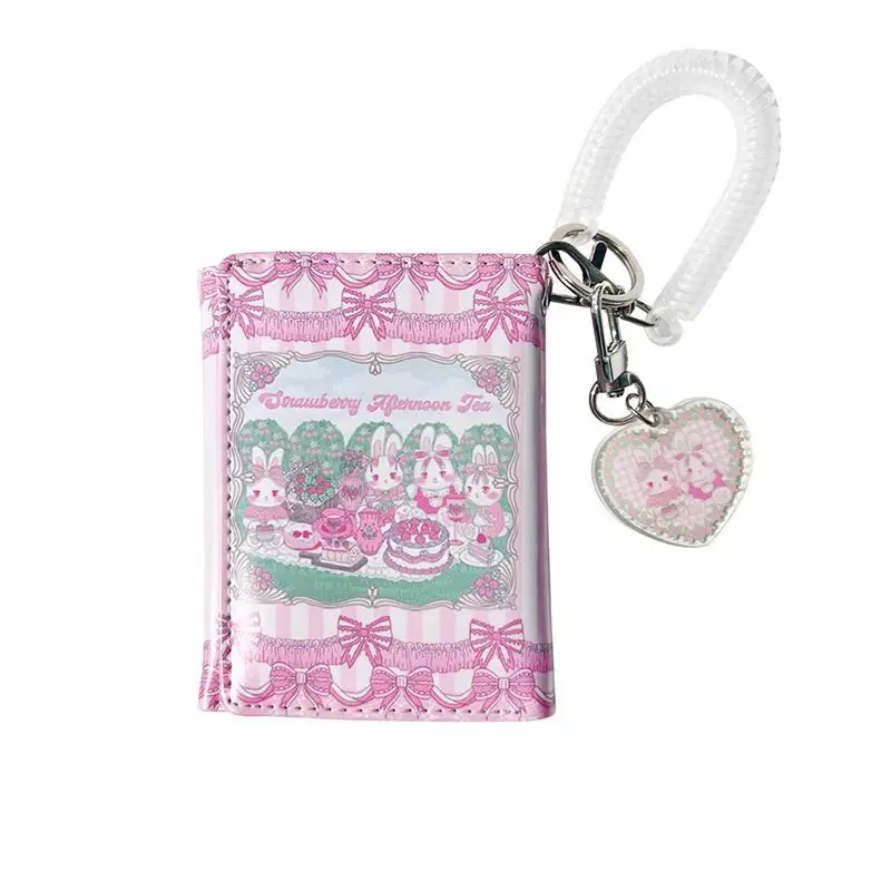 Xiuya-billetera bonita rosa para mujer, billeteras plegables de conejito bonito a la moda con dibujos animados, tarjetas pequeñas, bolso estético