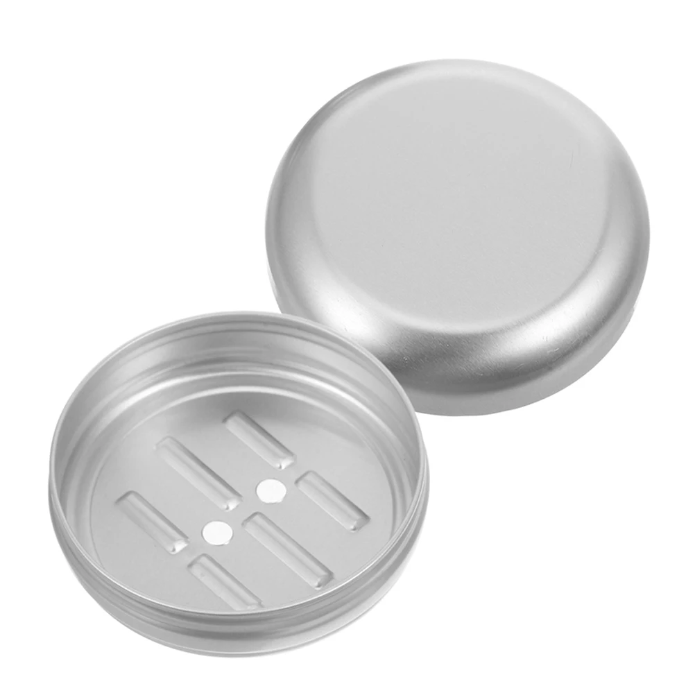 

Round Aluminum Box Soap Hand Tray Bathroom Holder Trays for Counter Dish Silver Self Draining Travel