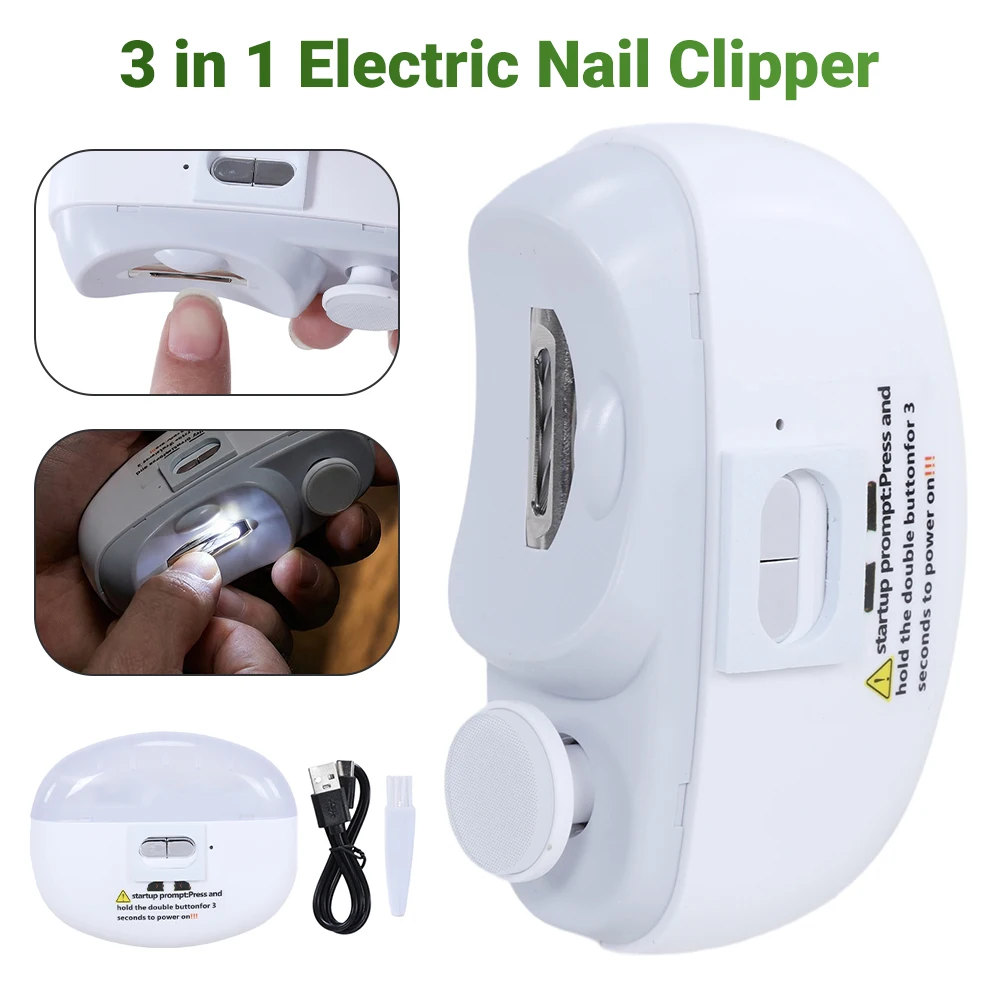 

3 In 1 Automatic Nail Trimmer with LED Adjustable Manicure Polisher USB-C Charging Painless Nails Cutter for Seniors Kids Adults
