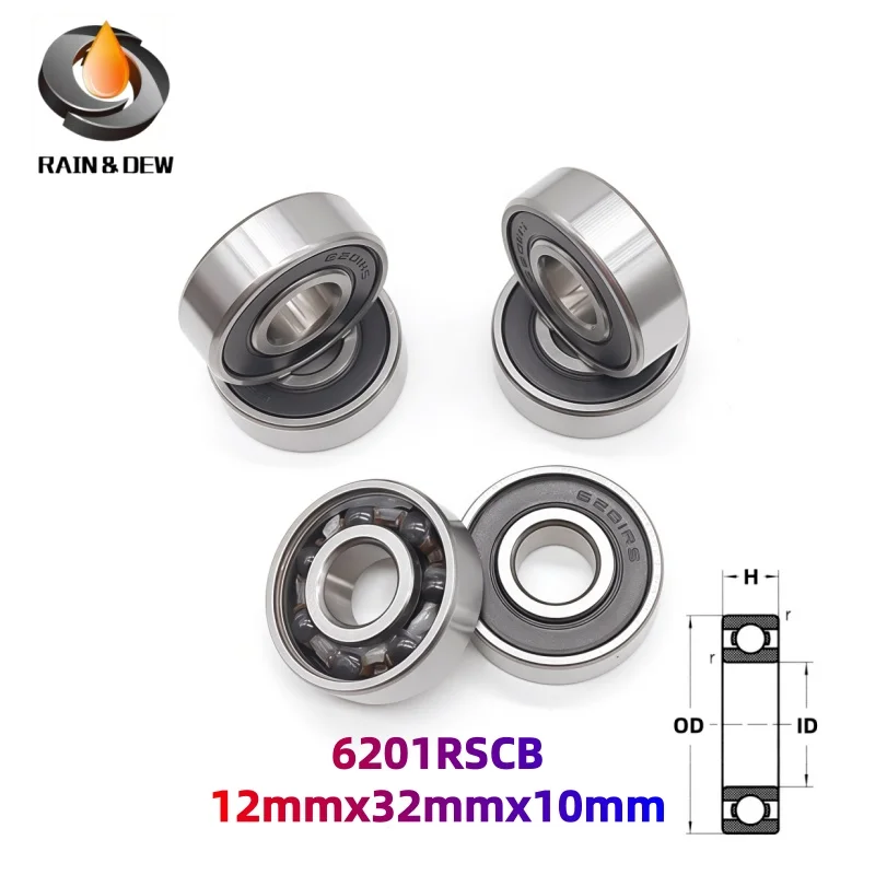 1PCS 6201RS CB 12X32X10 mm Hybrid Ceramic Bearing ABEC-7 Industry Motor Spindle 6201 Hybrids Si3N4 Ball Bearings 3NC 6201RS