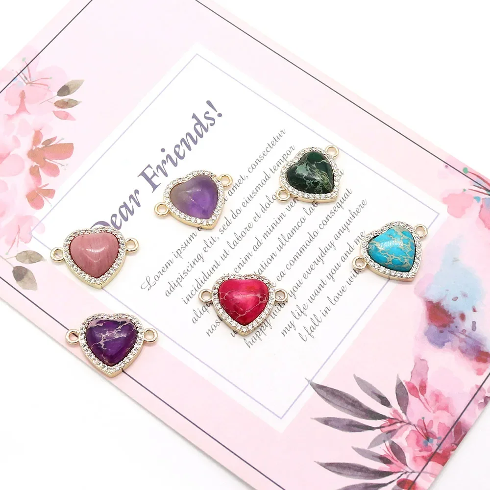 Heart Shape Natural Emperor Stone Pendants Double Holes Connector Charms Jewelry Accessory 1 Pc For DIY Fashion Jewelry Making