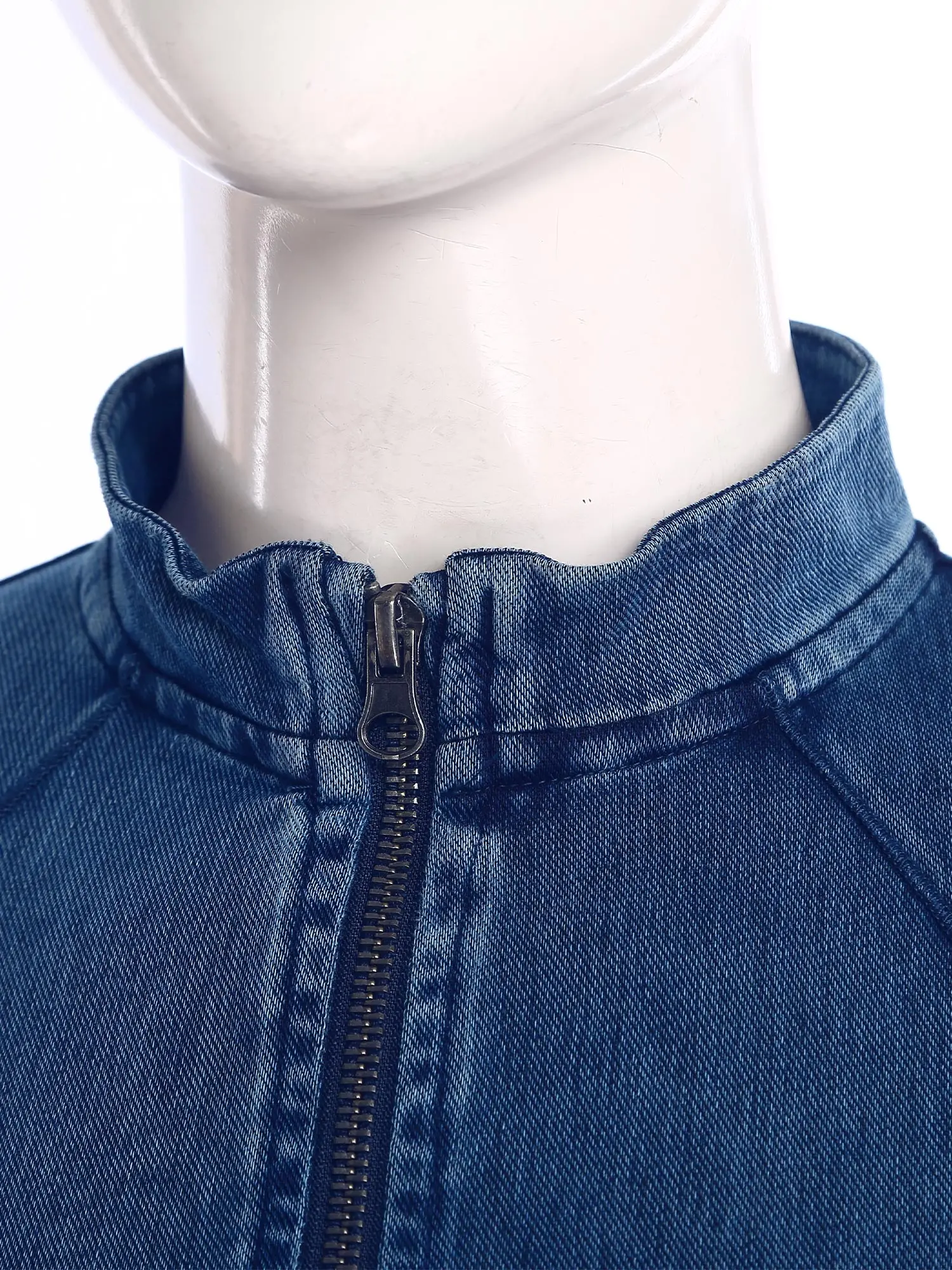 Women Fashion Denim Peplum Jacket Party Daily Wear Stand Collar Long Sleeve Zipper Slim-Fit Ruffle Coat Workout Athletic Outwear