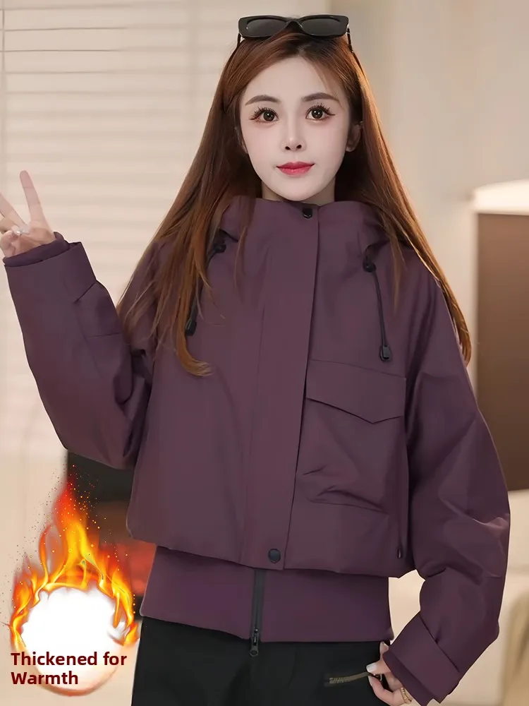 

Korean Sle Women's Thiened Fce Lined Cotton Jaet Winter Warm Casual Versatile Outerwear Top High Quali Polyester Fill