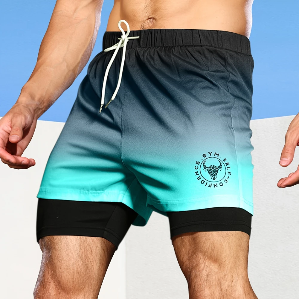 Men\'s Gym Sports Shorts Shorts Summer 2-in-1 Casual Bottoms Double Running Shorts Outdoor Sports Training Jogging Men\'s Clothing