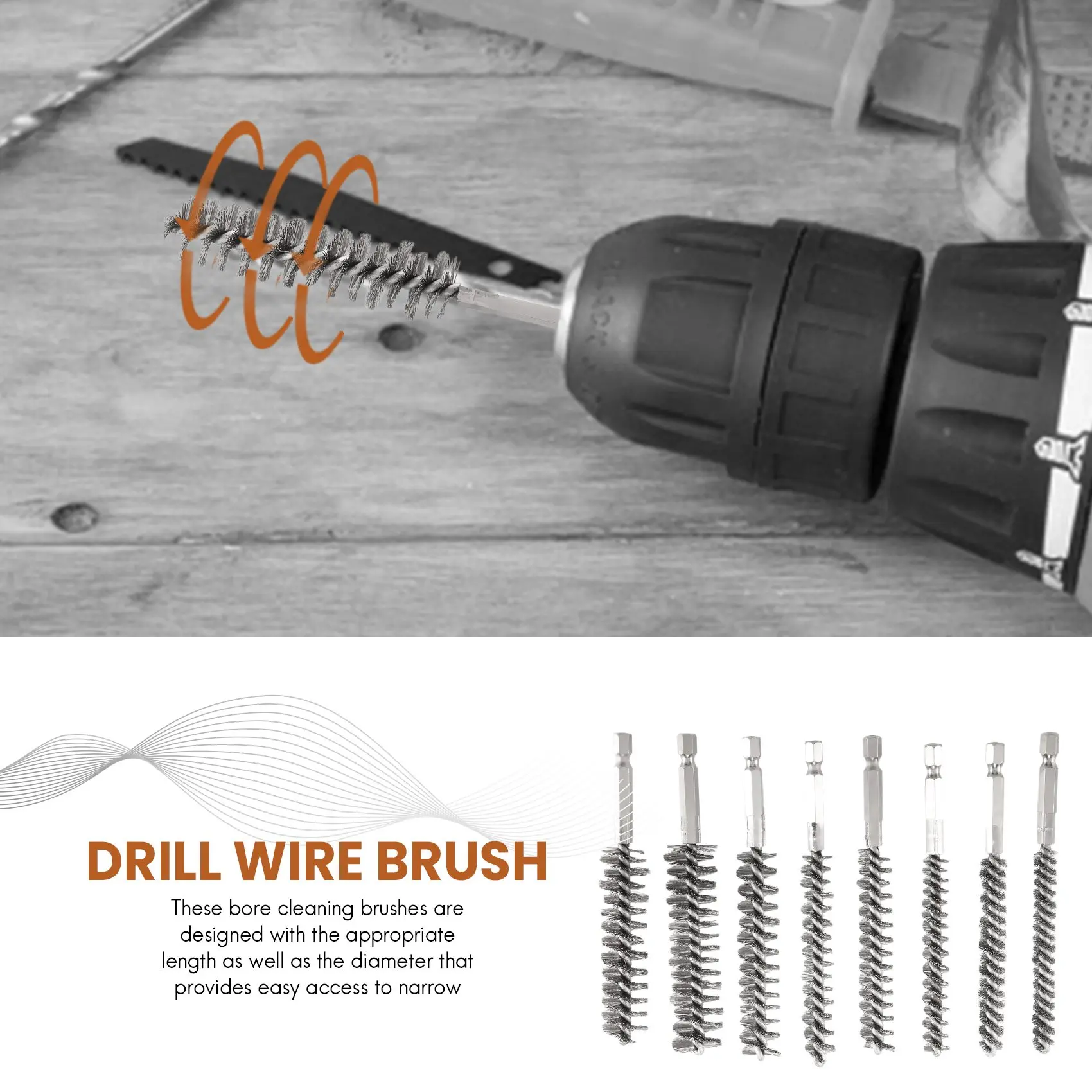 Easy Use 8Pcs Wire Brush Drill Bit Set With 1/4 Inch Hexagon Shank Steel Wire Twisting Brush,Suitable For Drilling Percussion